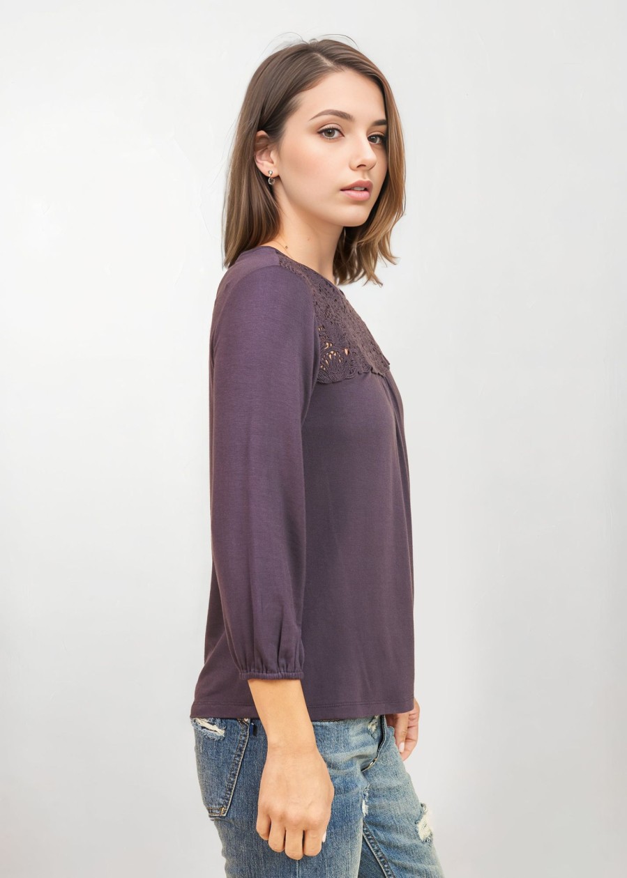 Women Daniel Rainn | Sevyn Knit Blouse With Lace Charcoal