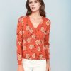 Women Daniel Rainn | Vera V-Neck Button-Down Sweater Cardigan L288 Burnt Orange