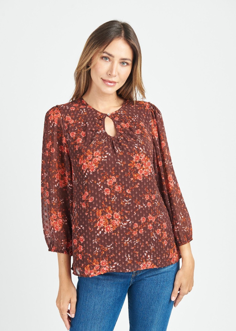 Women Daniel Rainn | Paulina Floral Keyhole Top M975 Brown