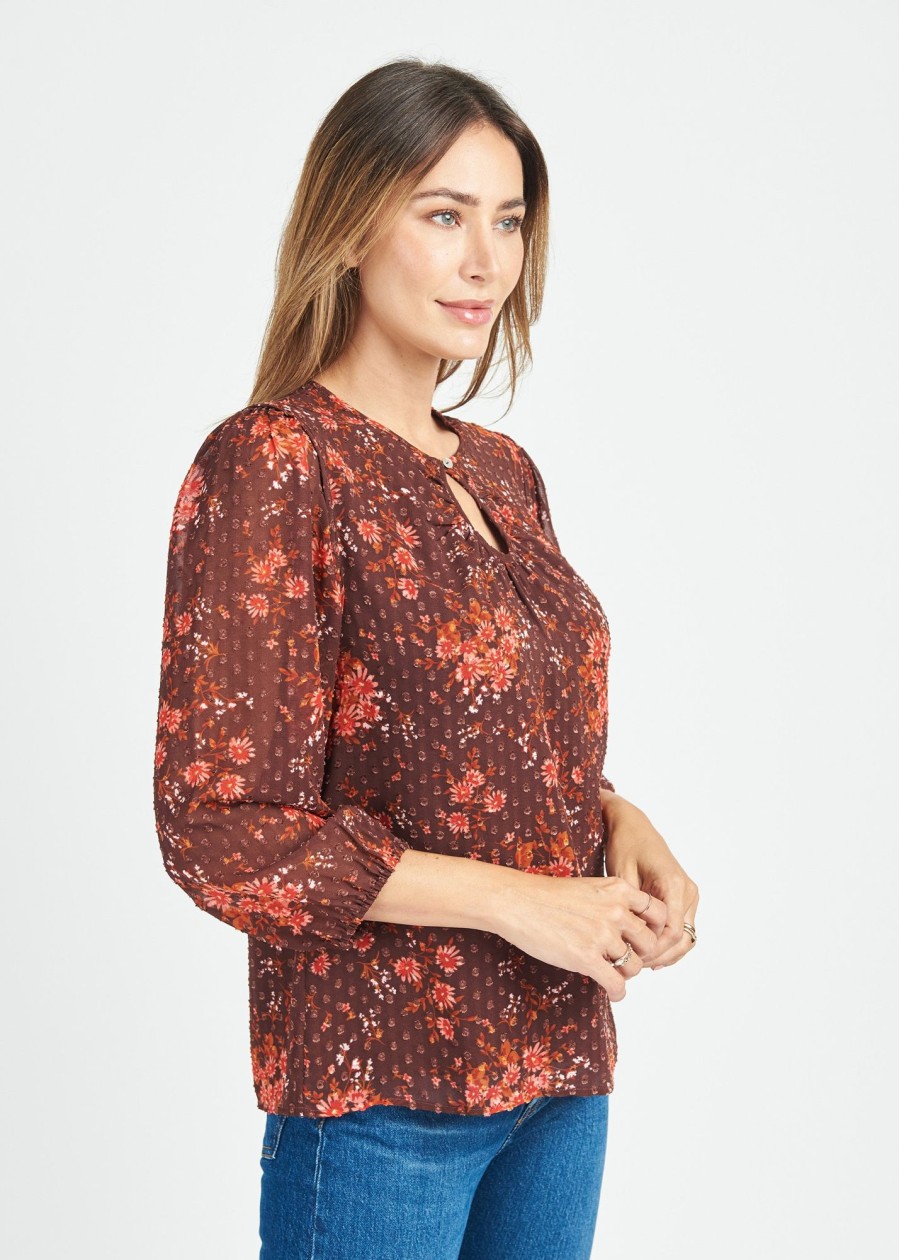 Women Daniel Rainn | Paulina Floral Keyhole Top M975 Brown