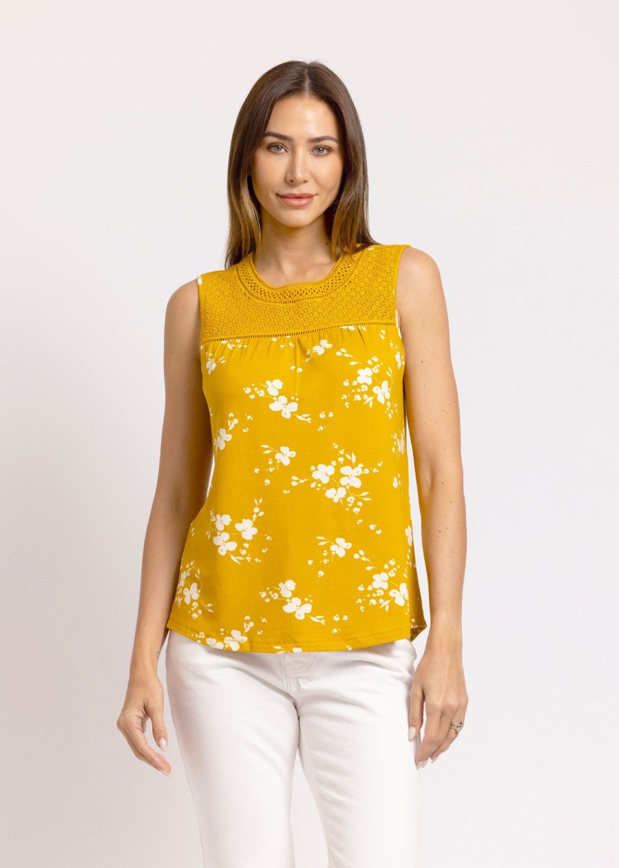 Women Daniel Rainn | Romina Lace Yoke Tank Top O126 Yellow Ochre