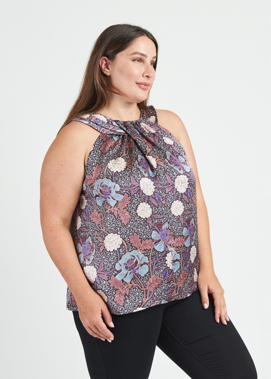 Curvy Daniel Rainn | Hailey Floral Twisted Halter (Plus Size) N906 Indigo