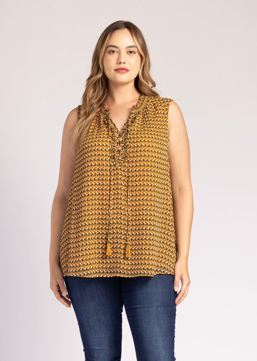 Curvy Daniel Rainn | Fiona Abstract Print Tank Top (Plus Size) O656 Mustard