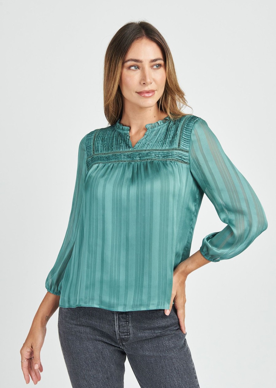 Women Daniel Rainn | Jaycee Pleated Long Sleeve Top Sage Brush