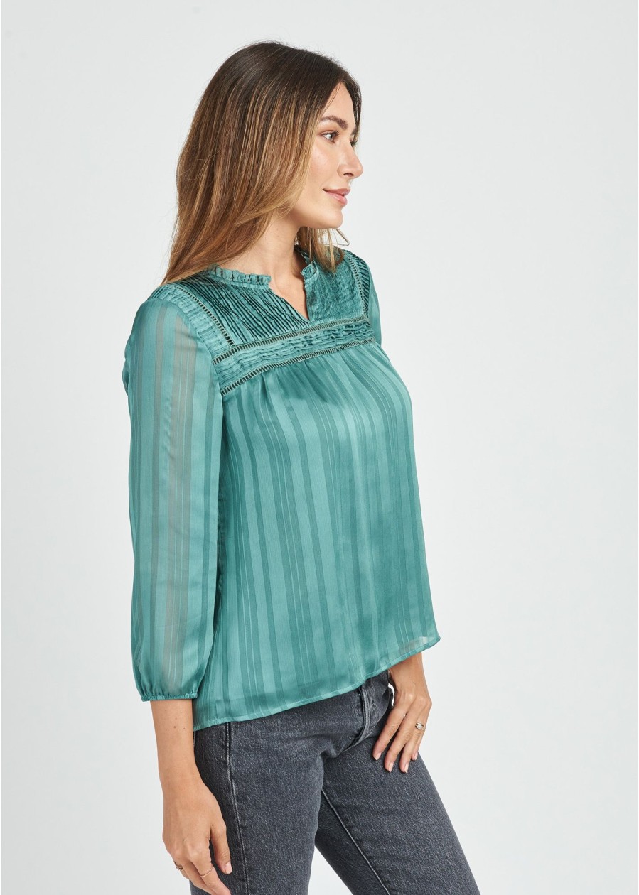 Women Daniel Rainn | Jaycee Pleated Long Sleeve Top Sage Brush