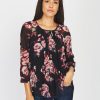 Women Daniel Rainn | Valentina Pleated Dark Floral Top G269 Black