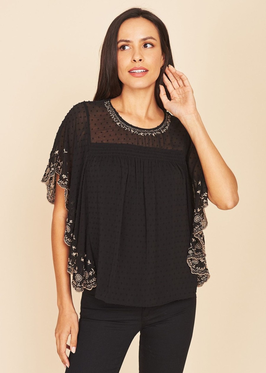 Women Daniel Rainn | Stella Clip-Dot Ruffle Blouse Black