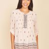 Women Daniel Rainn | Order Eva Boho Women Top With Pleated Details C Daniel Rainn I521 Cream