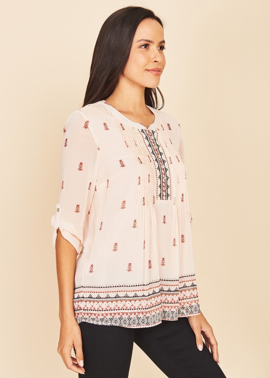 Women Daniel Rainn | Order Eva Boho Women Top With Pleated Details C Daniel Rainn I521 Cream