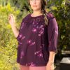 Curvy Daniel Rainn | Giana Floral Knit Top (Plus Size) H061N Plum