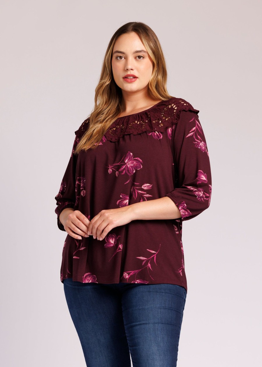 Curvy Daniel Rainn | Giana Floral Knit Top (Plus Size) H061N Plum