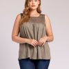 Curvy Daniel Rainn | Salma Tank Top With Crochet Lace Yoke (Plus Size) Basil