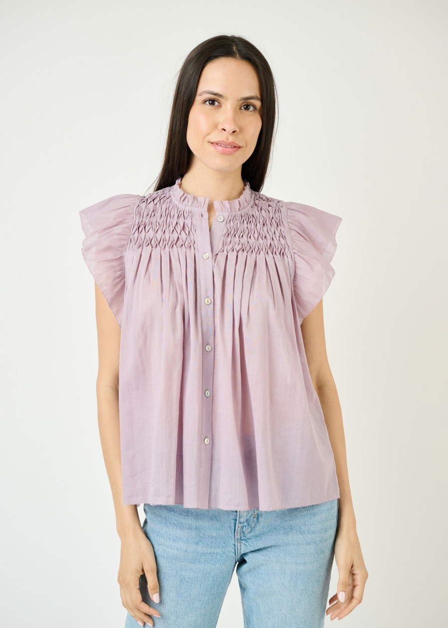 Women Daniel Rainn | Zola Smocked Top With Ruffle Sleeves Nirvana