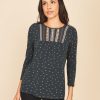 Women Daniel Rainn | Jasmine Embroidered 3/4 Sleeve Knit Top | Daniel Rainn L245 Dark Teal