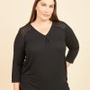 Curvy Daniel Rainn | Peyton 3/4 Sleeve Lacework Blouse (Plus Size) Black