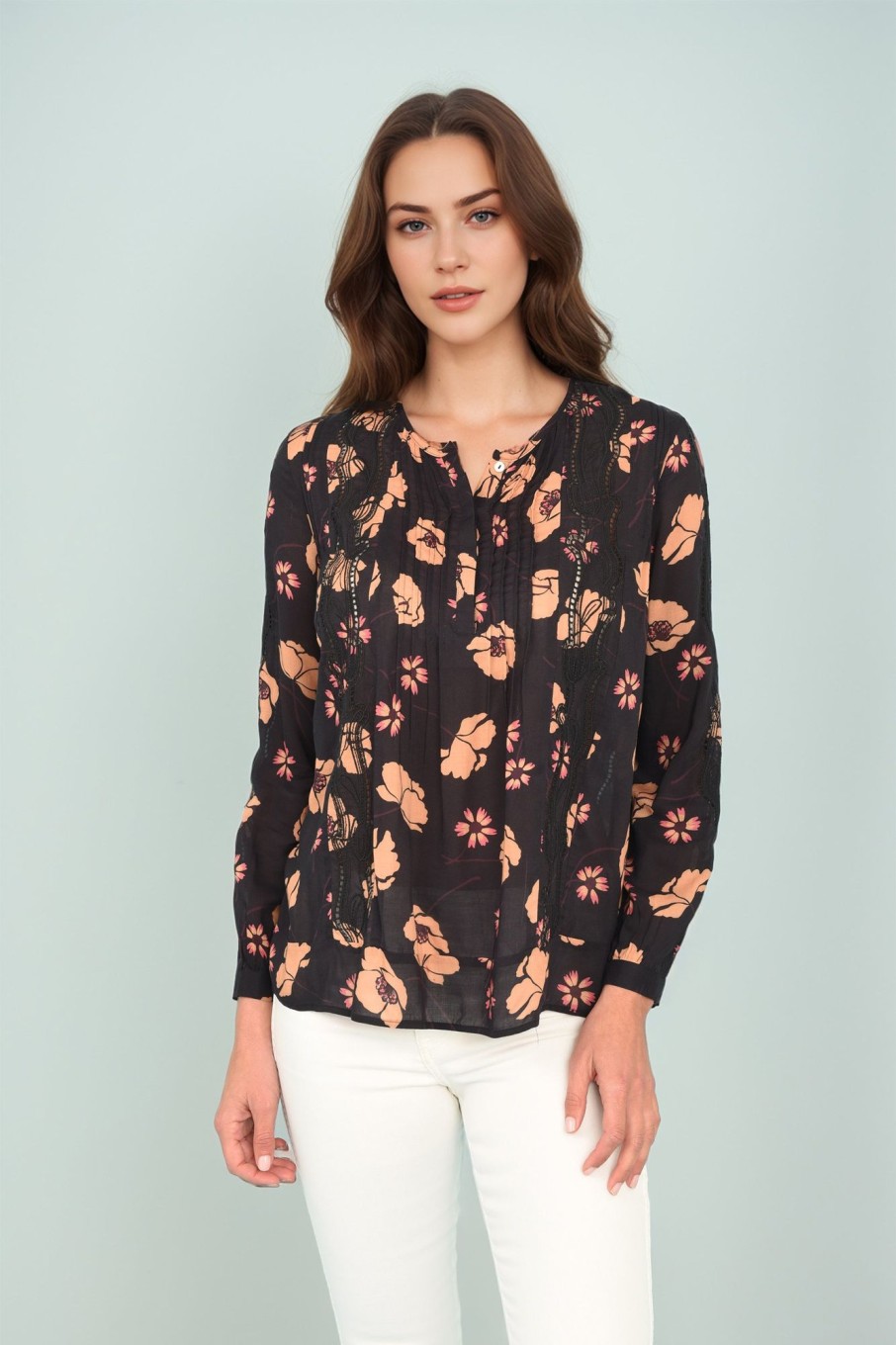 Women Daniel Rainn | Blakely Embroidered Long Sleeve Woven Top | Daniel Rainn L205 Black