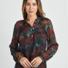 Women Daniel Rainn | Estrella Floral Ruffle Blouse N041 Forest