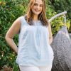 Curvy Daniel Rainn | Valeria Smocked Sleeveless Tank (Plus Size) Light Blue