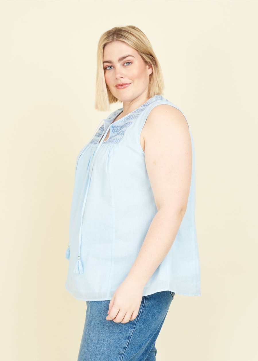 Curvy Daniel Rainn | Valeria Smocked Sleeveless Tank (Plus Size) Light Blue