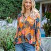 Women Daniel Rainn | Elle Pleated Papaya Print Top N544 Papaya