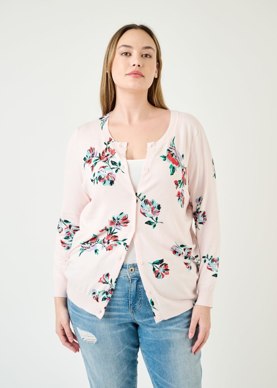 Curvy Daniel Rainn | Deborah Long Sleeve Cardigan (Plus Size) H479 Blush