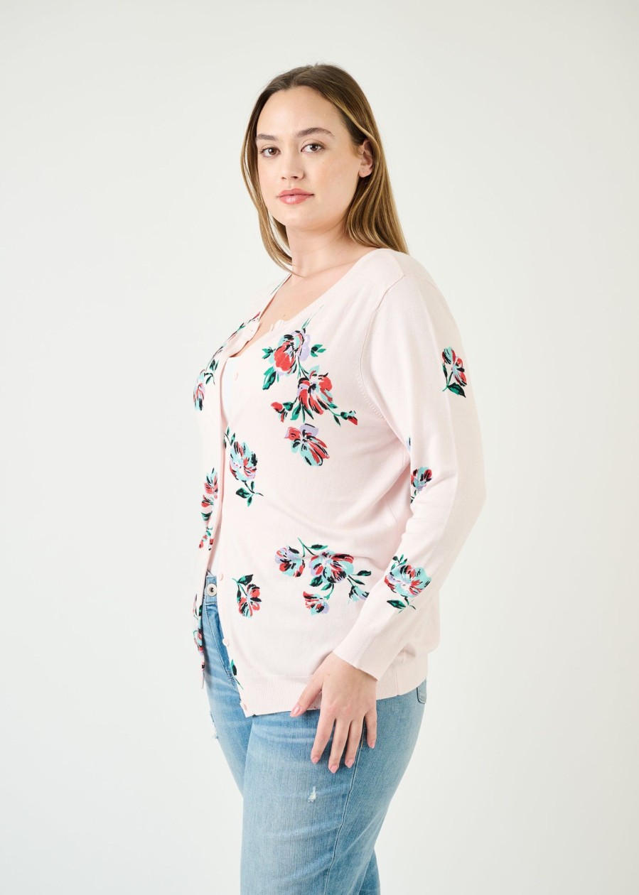 Curvy Daniel Rainn | Deborah Long Sleeve Cardigan (Plus Size) H479 Blush