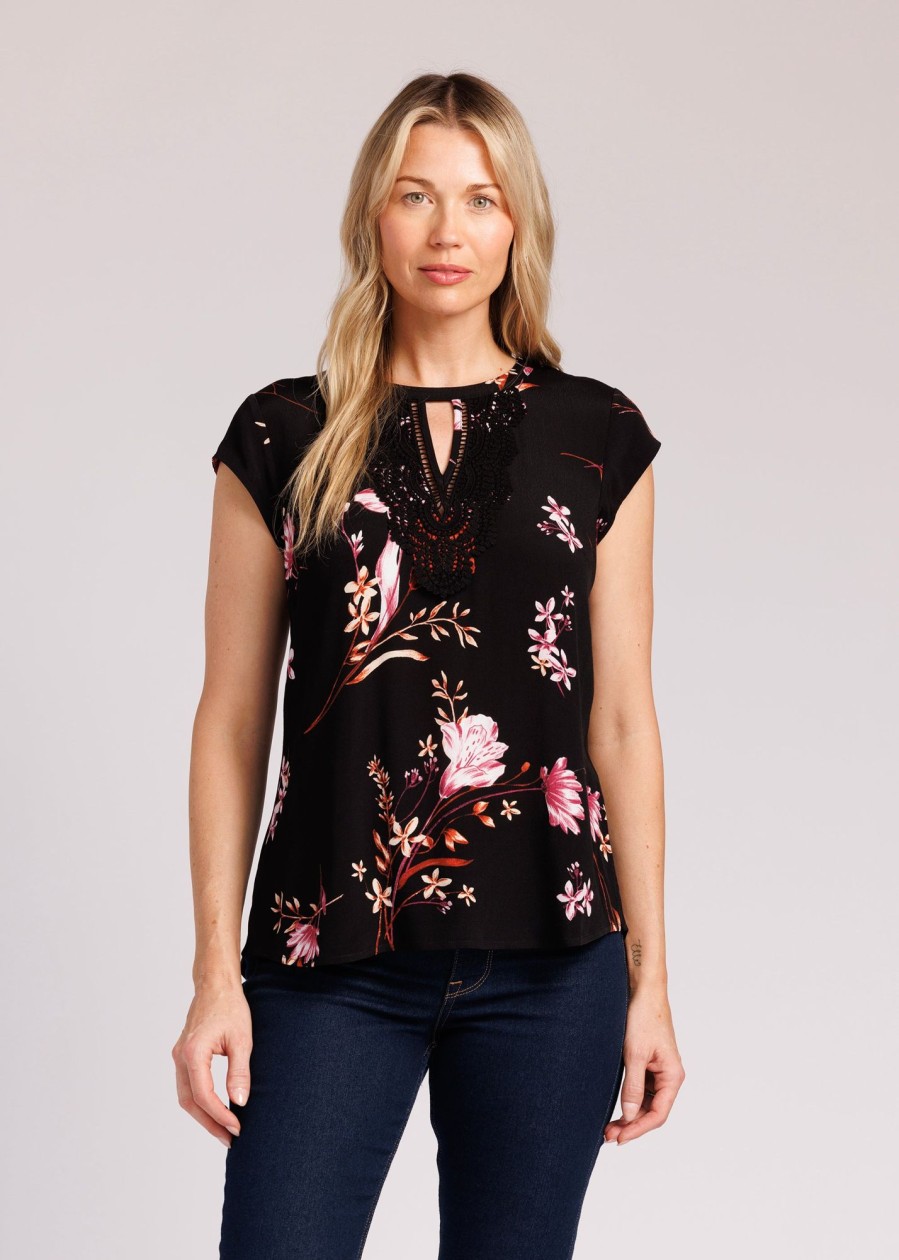 Women Daniel Rainn | Addisyn Floral Cap Sleeve Top I936 Black