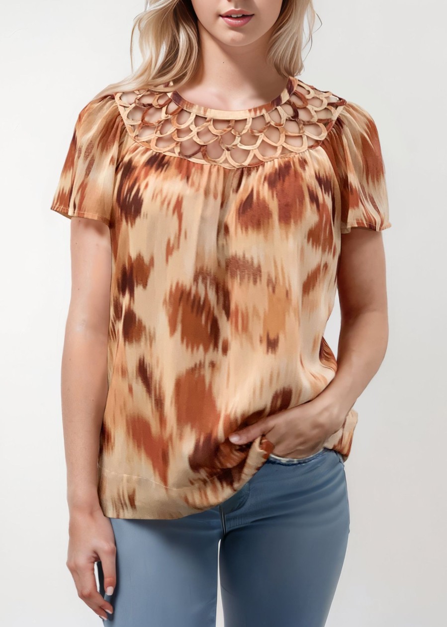 Women Daniel Rainn | Liv Short Sleeve Top With Abstract Print O323 Ivory