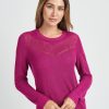 Women Daniel Rainn | Tenley Pullover Sweater With Crochet Yoke Fuchsia Pink