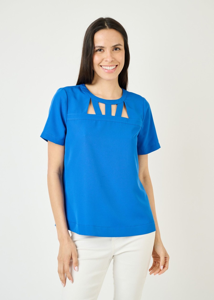 Women Daniel Rainn | Abby Short Sleeve Cutout Top Lapis Blue