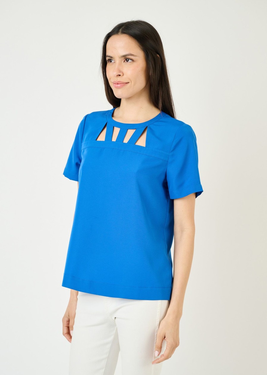 Women Daniel Rainn | Abby Short Sleeve Cutout Top Lapis Blue