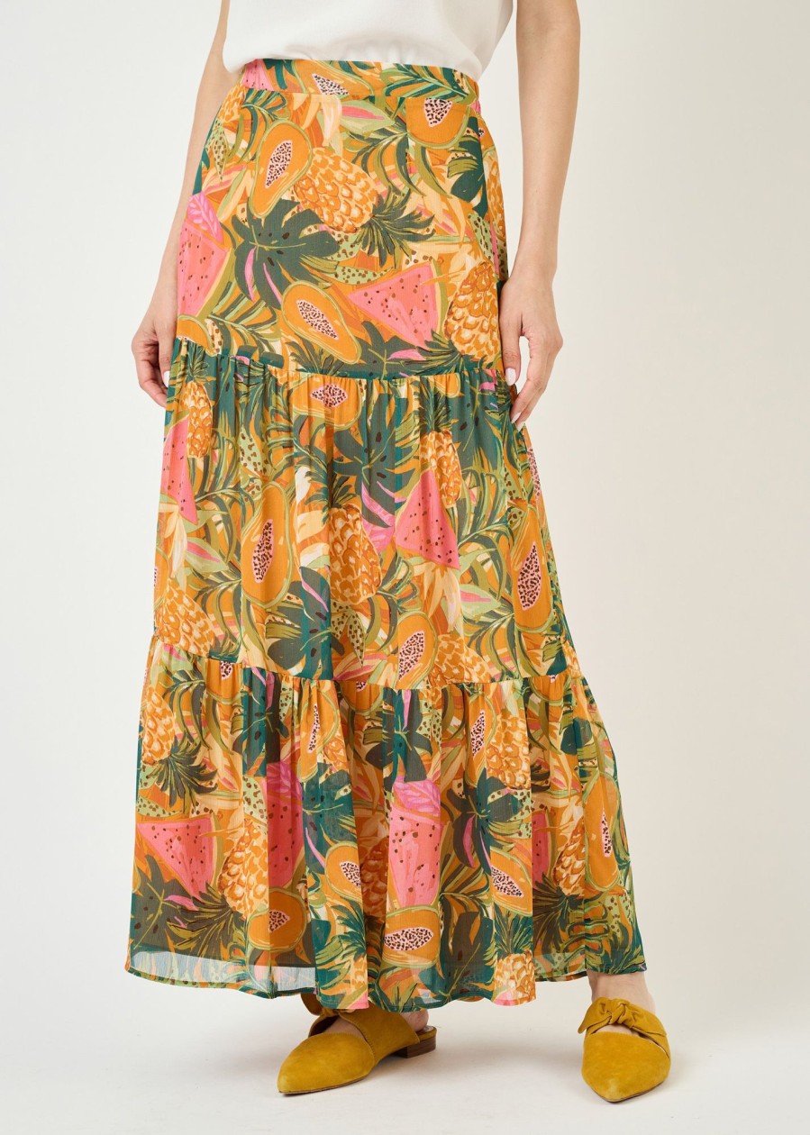 Women Daniel Rainn | Lana Papaya Print Maxi Skirt N544 Papaya