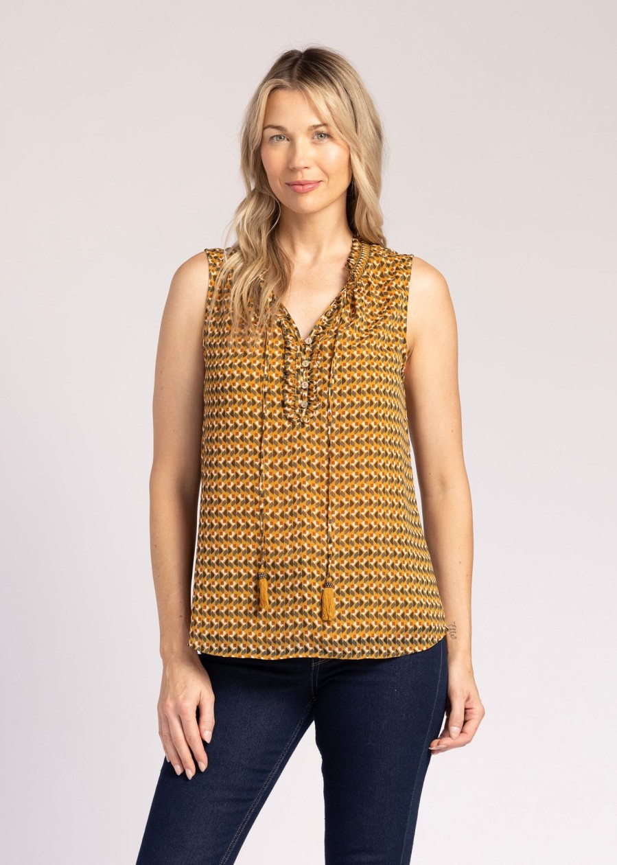 Women Daniel Rainn | Fiona Abstract Print Tank Top O656 Mustard