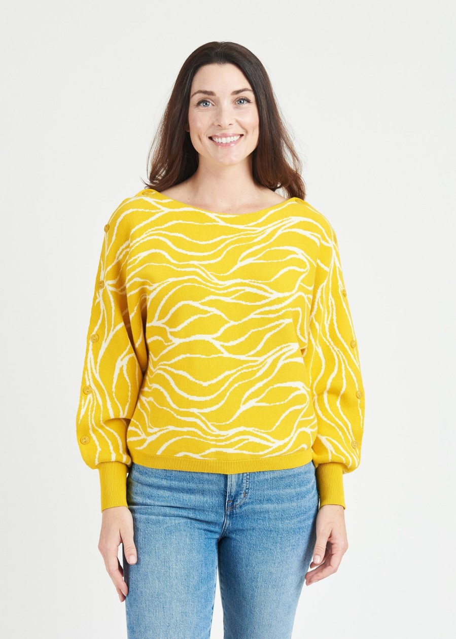 Women Daniel Rainn | Myah Boatneck Sweater With Dolman Sleeves N455 Intarsia Mustard