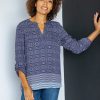 Women Daniel Rainn | Gabriella 3/4 Roll-Tab Sleeve Blouse N440 Blue