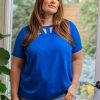 Curvy Daniel Rainn | Abby Short Sleeve Cutout Top (Plus Size) Lapis Blue