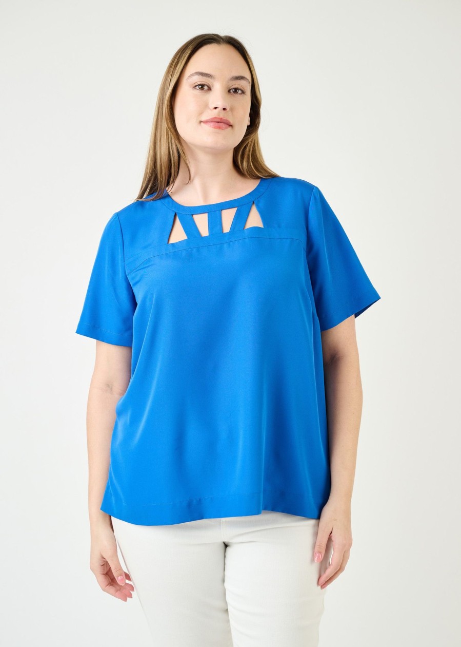 Curvy Daniel Rainn | Abby Short Sleeve Cutout Top (Plus Size) Lapis Blue