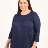 Curvy Daniel Rainn | Maeve Knit Top With Lace Yoke (Plus Size) Indigo