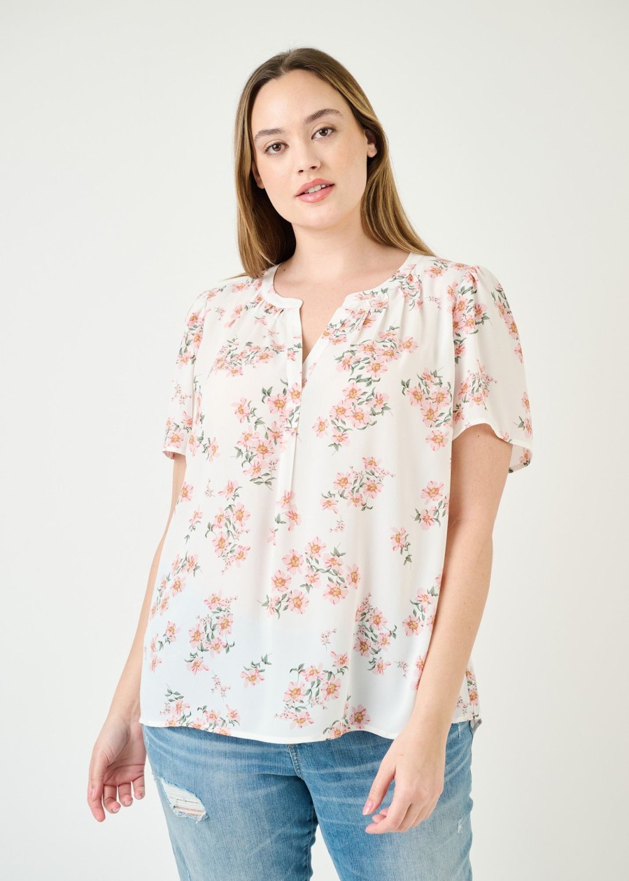 Curvy Daniel Rainn | Chandler Short Sleeve Top (Plus Size) N538 Ivory