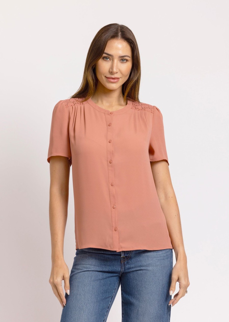 Women Daniel Rainn | Mylah Button-Down Top With Lace Desert Sand