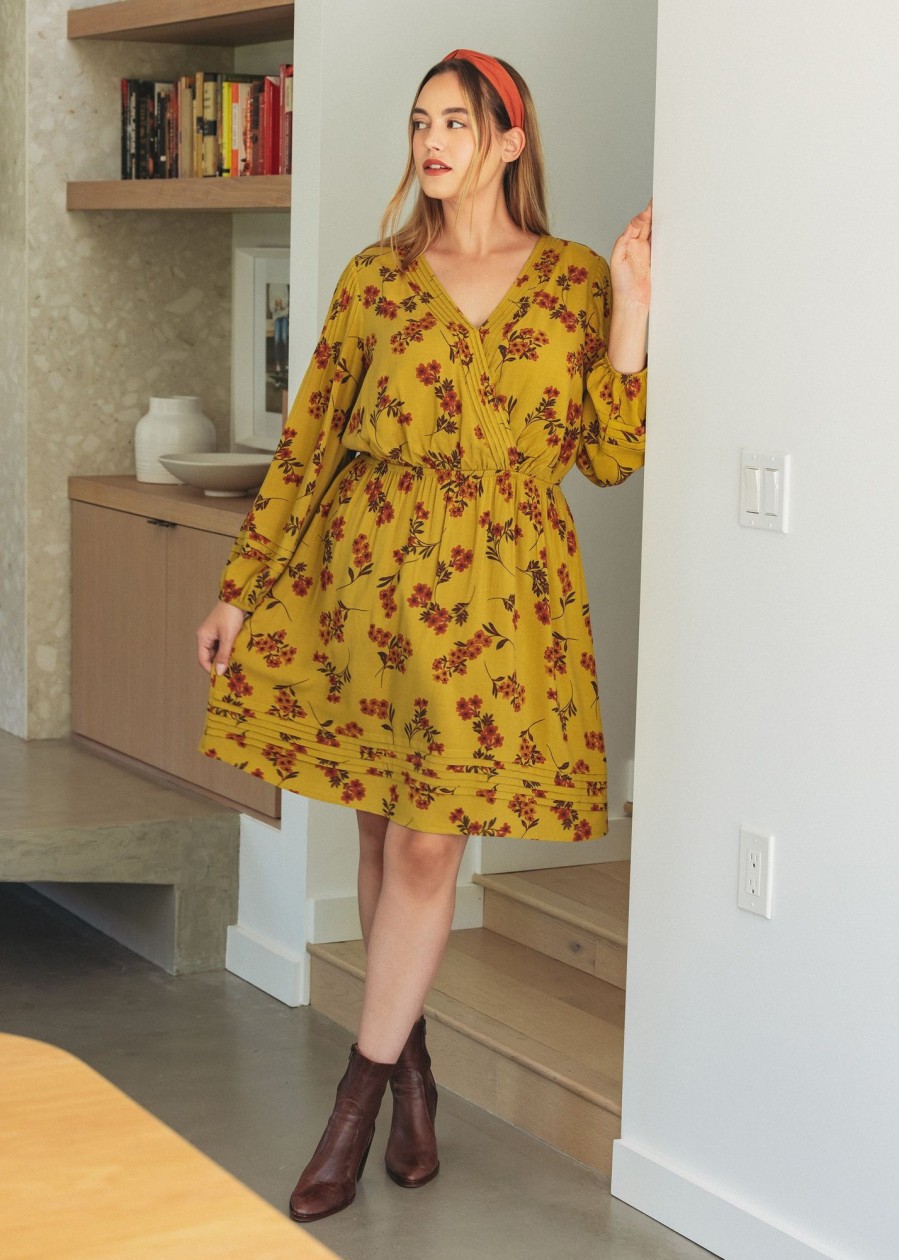 Curvy Daniel Rainn | Catherine Long Sleeve Floral Dress (Plus Size) O314 Yellow