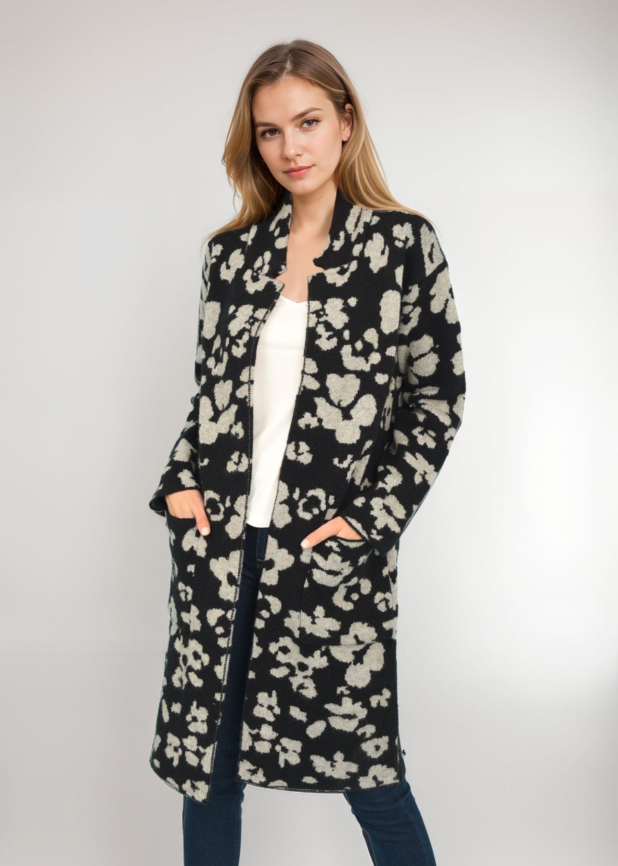 Women Daniel Rainn | Audrey Long Sleeve Coat With Pockets (Plus Size) C Daniel Rainn L284 Blk/Gry