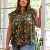 Curvy Daniel Rainn | Marissa Smocked Floral Top (Plus Size) N686 Green