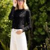 Women Daniel Rainn | Buy Corrine Embroidered Crew Neck Sweater | Daniel Rainn M459 Black