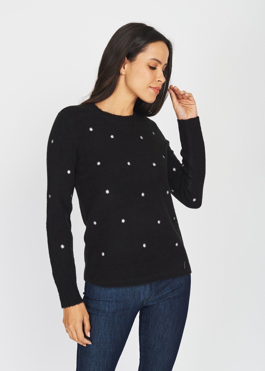 Women Daniel Rainn | Buy Corrine Embroidered Crew Neck Sweater | Daniel Rainn M459 Black