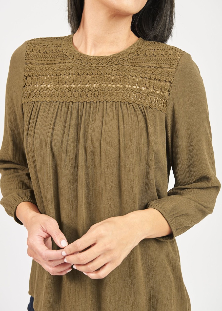 Women Daniel Rainn | Josephine 3/4 Gathered Puff Sleeve Blouse | Daniel Rainn Spanish Olive