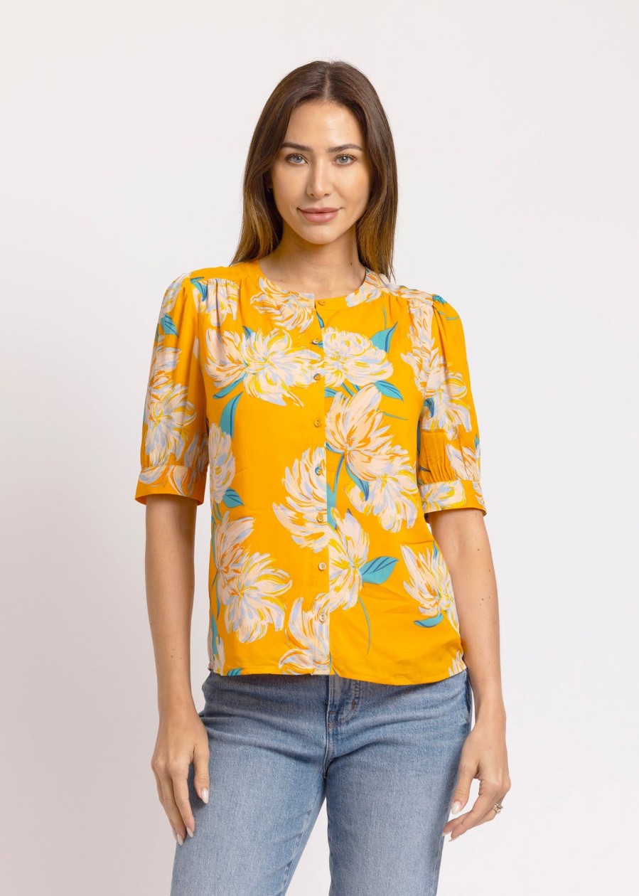 Women Daniel Rainn | Teresa Floral Button-Down Top O079 Orange