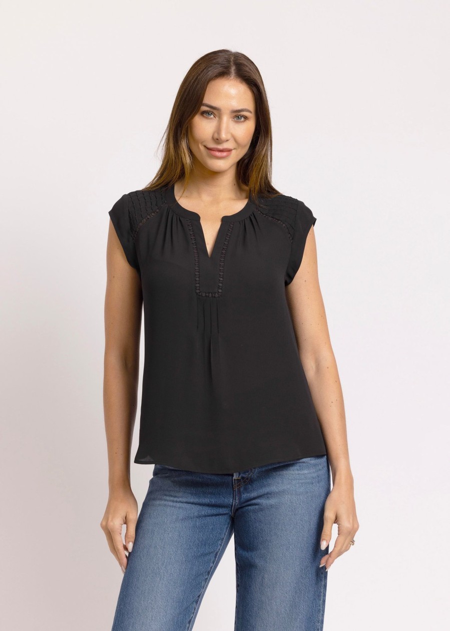 Women Daniel Rainn | Adalee Cap Sleeve Top With Lace Black