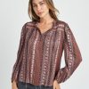 Women Daniel Rainn | Taliyah Long Sleeve Top With Split-Neck And Tassels N408 Rust