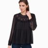 Women Daniel Rainn | Rose Semi-Sheer Top With Long Sleeves J526 Black